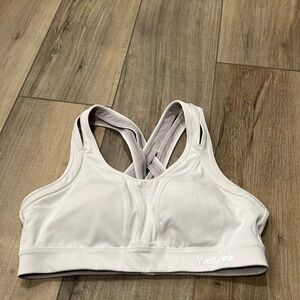 Yvette Power Cross Back Padded Running Bra High Impact White Gray
